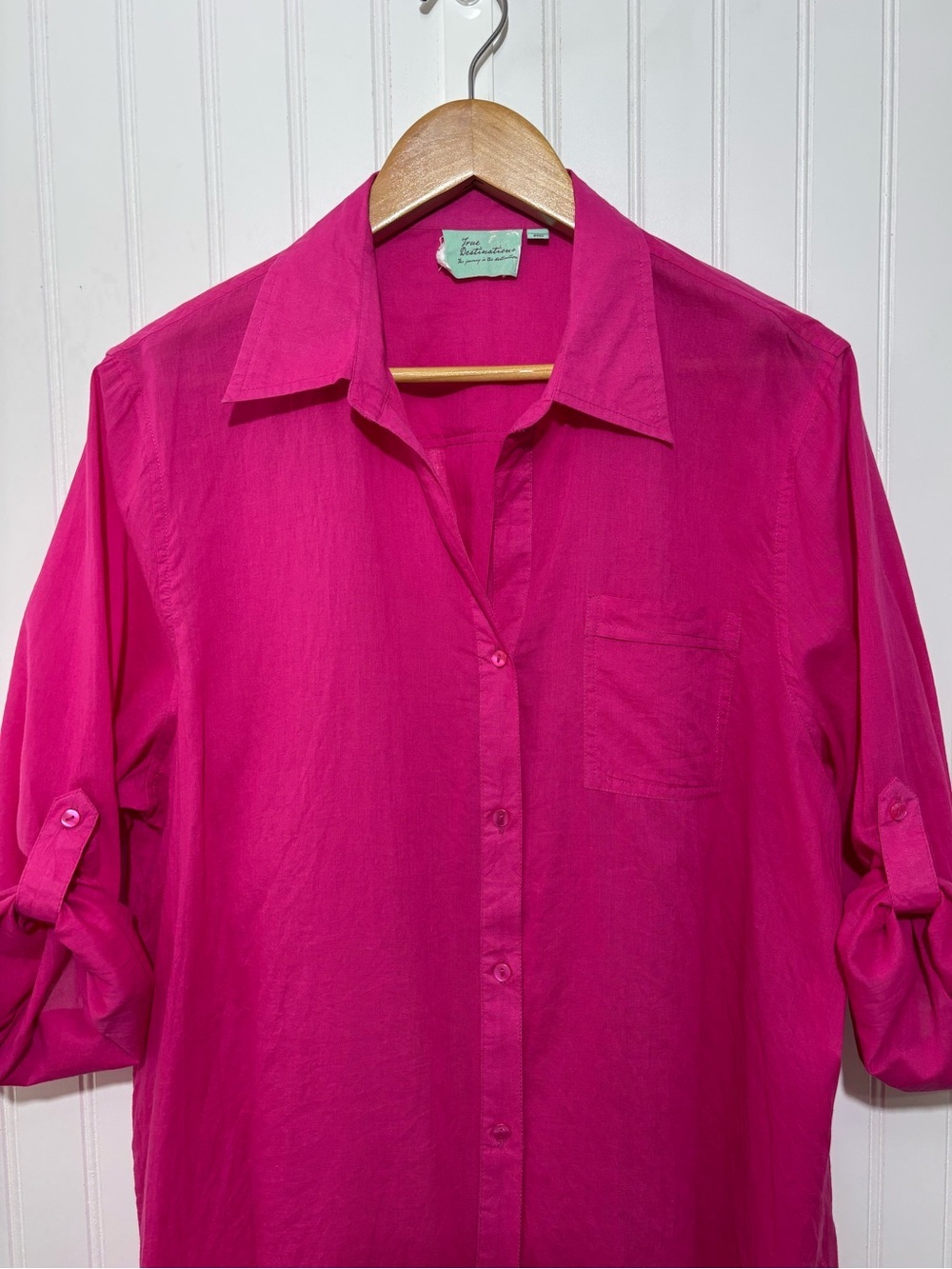 True Destinations Pink Cotton Coastal Tunic Button Down Shirt Coverup L - Picture 3 of 13